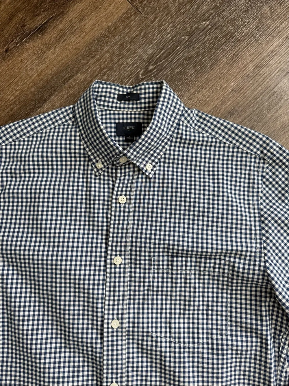 J.Crew Slim Fit Gingham Button-Down Shirt Men’s Small Blue White 100% Cotton NWO